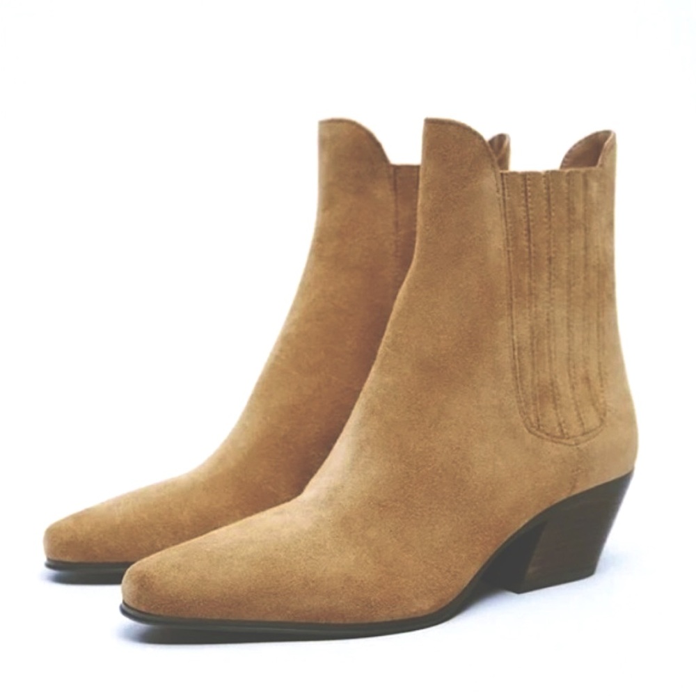 Zara Brown Suede Western Ankle Boots. Size 38